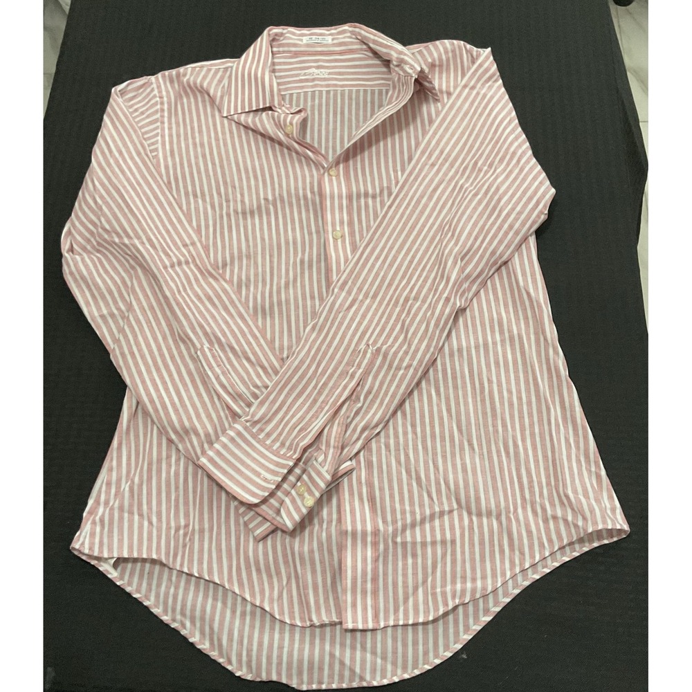 Gentry Dress Shirt Mens 16 34/35 Pink Stripe Regular Fit Long Sleeve Button Down